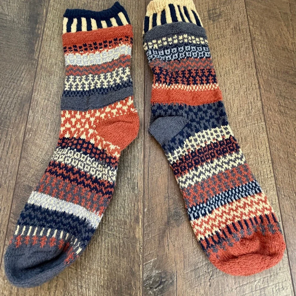 Socks Small Mismatched Recycled Merino‎ Wool Blend Crew Socks Green Brown